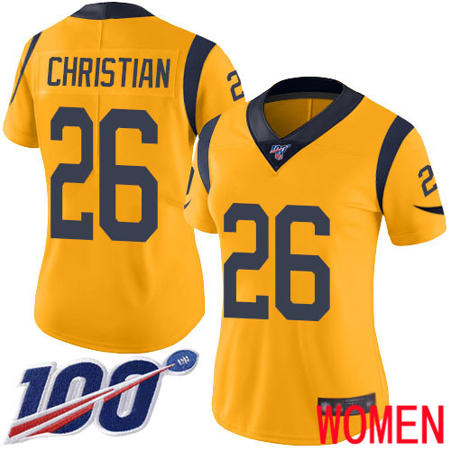Los Angeles Rams Limited Gold Women Marqui Christian Jersey NFL Football #26 100th Season Rush Vapor Untouchable->los angeles rams->NFL Jersey